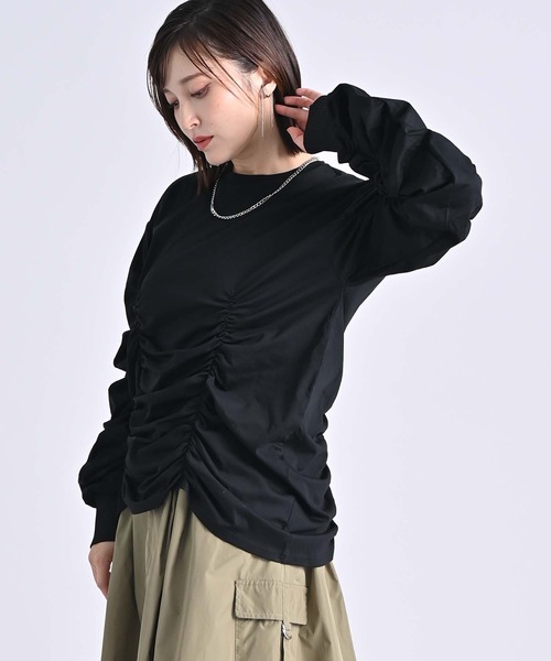RAW FUDGE(ローファッジ)の「シャーリングデザインプルオーバー(Tシャツ/カットソー・レディース・ブラック/オフホワイト/チャコールグレー・M)」の4枚目の写真