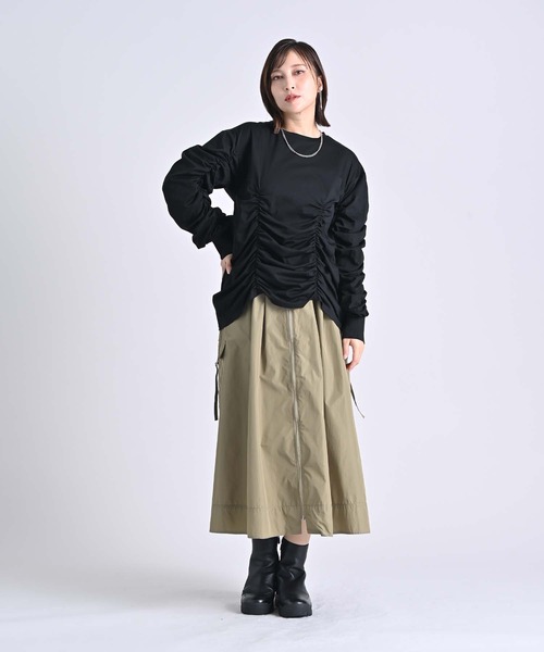 RAW FUDGE(ローファッジ)の「シャーリングデザインプルオーバー(Tシャツ/カットソー・レディース・ブラック/オフホワイト/チャコールグレー・M)」の9枚目の写真