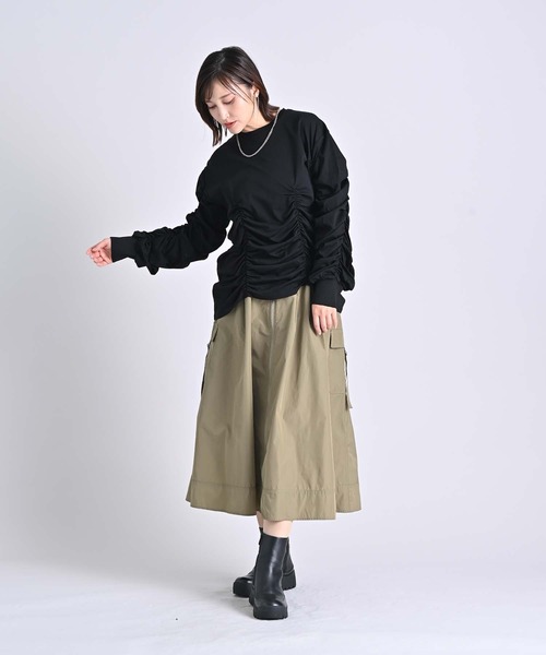 RAW FUDGE(ローファッジ)の「シャーリングデザインプルオーバー(Tシャツ/カットソー・レディース・ブラック/オフホワイト/チャコールグレー・M)」の6枚目の写真