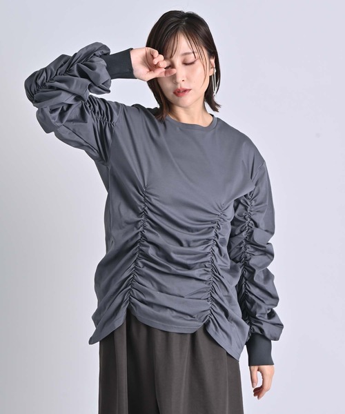 RAW FUDGE(ローファッジ)の「シャーリングデザインプルオーバー(Tシャツ/カットソー・レディース・ブラック/オフホワイト/チャコールグレー・M)」の8枚目の写真
