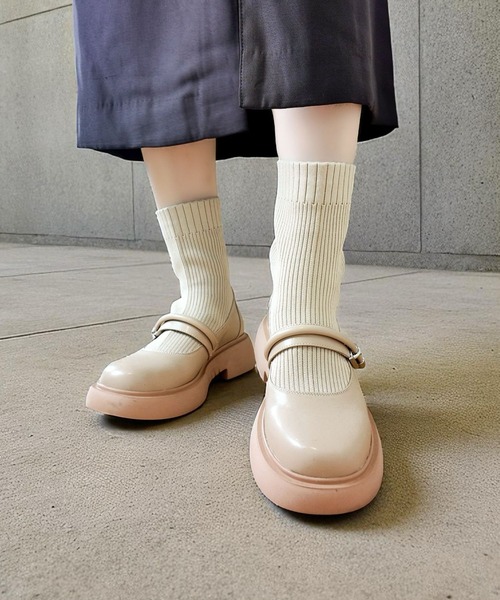 Sugar Sugar（シュガーシュガー）の「厚底 リブ ニット ミドル ブーツ【SUGAR SUGAR シュガーシュガー】8100 ニット ベルクロ（ブーツ・レディース・ブラック/ベージュ/ブラウン・LL/S/M/L）」の5枚目の写真