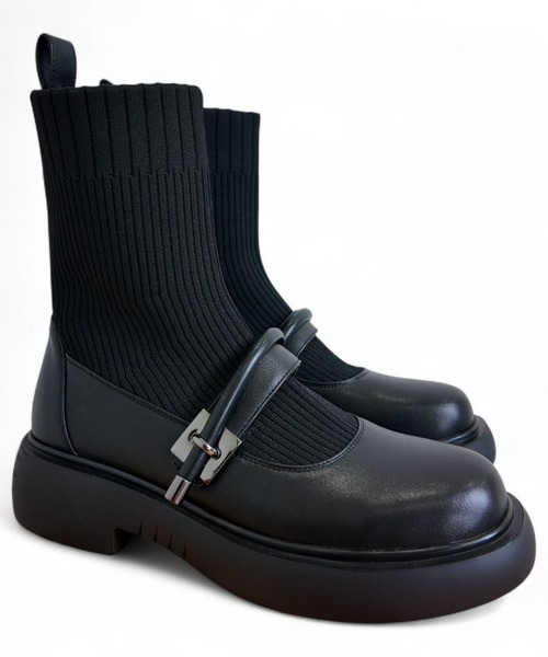 Sugar Sugar（シュガーシュガー）の「厚底 リブ ニット ミドル ブーツ【SUGAR SUGAR シュガーシュガー】8100 ニット ベルクロ（ブーツ・レディース・ブラック/ベージュ/ブラウン・LL/S/M/L）」の7枚目の写真