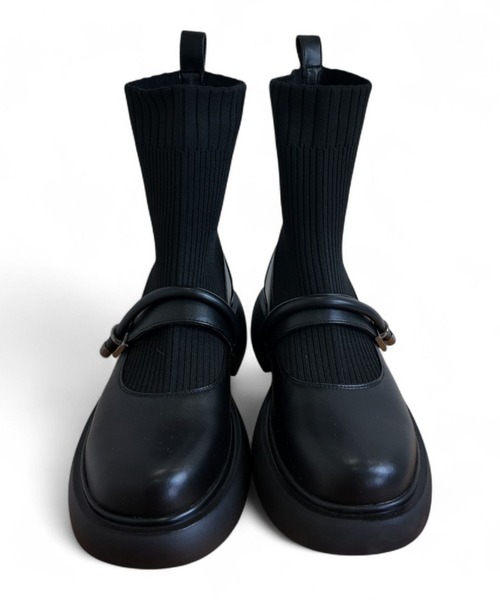 Sugar Sugar（シュガーシュガー）の「厚底 リブ ニット ミドル ブーツ【SUGAR SUGAR シュガーシュガー】8100 ニット ベルクロ（ブーツ・レディース・ブラック/ベージュ/ブラウン・LL/S/M/L）」の9枚目の写真