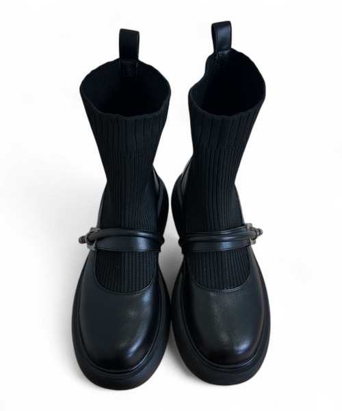 Sugar Sugar（シュガーシュガー）の「厚底 リブ ニット ミドル ブーツ【SUGAR SUGAR シュガーシュガー】8100 ニット ベルクロ（ブーツ・レディース・ブラック/ベージュ/ブラウン・LL/S/M/L）」の14枚目の写真