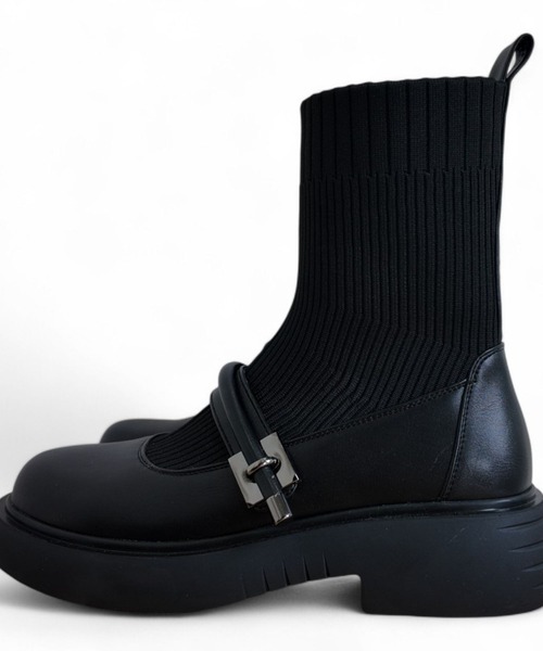 Sugar Sugar（シュガーシュガー）の「厚底 リブ ニット ミドル ブーツ【SUGAR SUGAR シュガーシュガー】8100 ニット ベルクロ（ブーツ・レディース・ブラック/ベージュ/ブラウン・LL/S/M/L）」の8枚目の写真