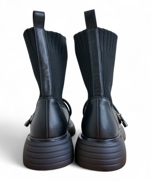 Sugar Sugar（シュガーシュガー）の「厚底 リブ ニット ミドル ブーツ【SUGAR SUGAR シュガーシュガー】8100 ニット ベルクロ（ブーツ・レディース・ブラック/ベージュ/ブラウン・LL/S/M/L）」の18枚目の写真