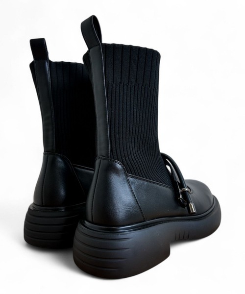 Sugar Sugar（シュガーシュガー）の「厚底 リブ ニット ミドル ブーツ【SUGAR SUGAR シュガーシュガー】8100 ニット ベルクロ（ブーツ・レディース・ブラック/ベージュ/ブラウン・LL/S/M/L）」の10枚目の写真