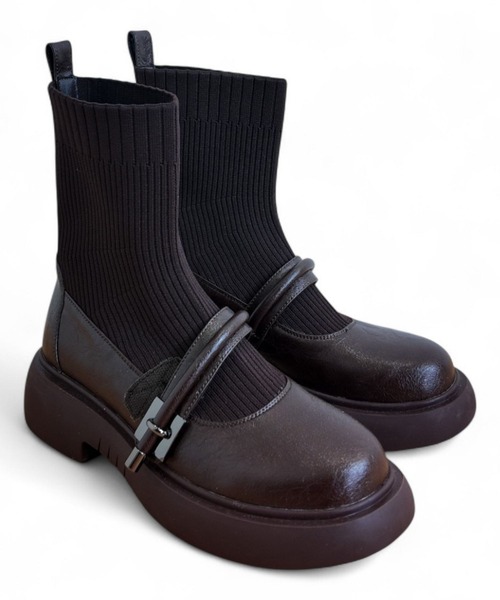 Sugar Sugar（シュガーシュガー）の「厚底 リブ ニット ミドル ブーツ【SUGAR SUGAR シュガーシュガー】8100 ニット ベルクロ（ブーツ・レディース・ブラック/ベージュ/ブラウン・LL/S/M/L）」の19枚目の写真