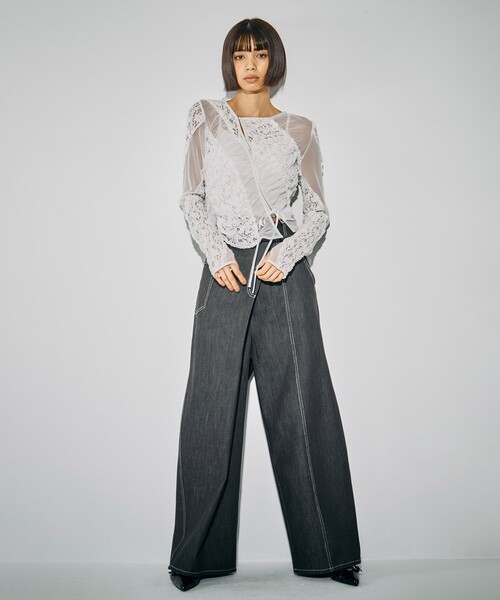 MIXレースストレッチトップス｜ウォッシャブル/細見え/シアートップス