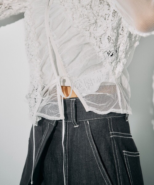 UNITED TOKYO（ユナイテッドトウキョウ）の「【残りわずか！】MIXレースストレッチトップス｜ウォッシャブル/細見え/シアートップス/秋服（Tシャツ/カットソー・レディース・ブラック/ホワイト・FREE）」の21枚目の写真