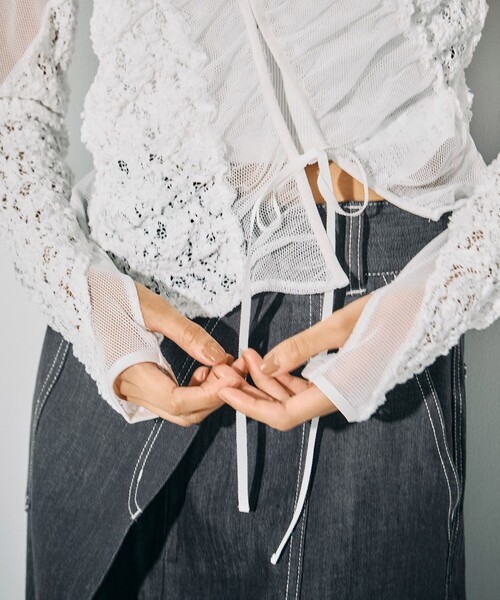 UNITED TOKYO（ユナイテッドトウキョウ）の「【残りわずか！】MIXレースストレッチトップス｜ウォッシャブル/細見え/シアートップス/秋服（Tシャツ/カットソー・レディース・ブラック/ホワイト・FREE）」の22枚目の写真