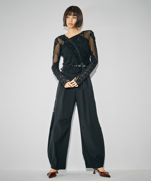 残りわずか！】MIXレースストレッチトップス｜ウォッシャブル/細見え