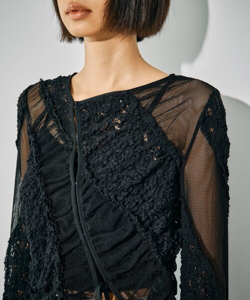 UNITED TOKYO（ユナイテッドトウキョウ）の「【残りわずか！】MIXレースストレッチトップス｜ウォッシャブル/細見え/シアートップス/秋服（Tシャツ/カットソー・レディース・ブラック/ホワイト・FREE）」の8枚目の写真