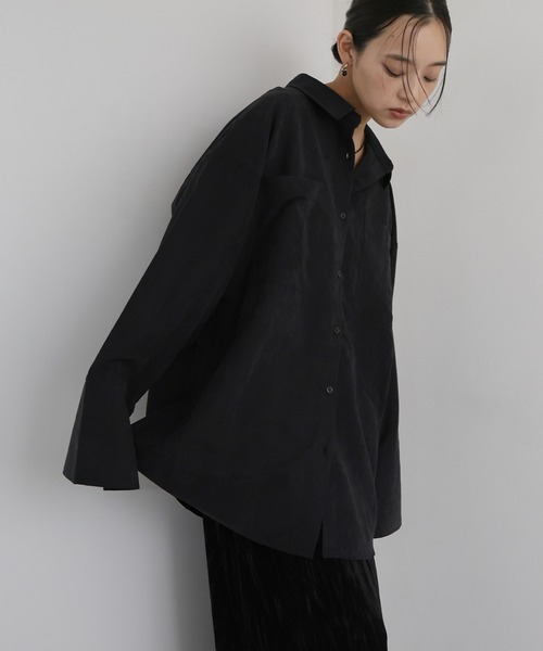 hellam（へラム）の「ピーチスキンオーバーシャツ（シャツ/ブラウス・レディース・アイボリー/ブラック/ブラウン/チャコール・FREE）」の3枚目の写真