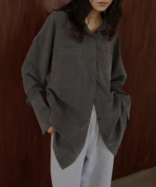 hellam（へラム）の「ピーチスキンオーバーシャツ（シャツ/ブラウス・レディース・アイボリー/ブラック/ブラウン/チャコール・FREE）」の12枚目の写真