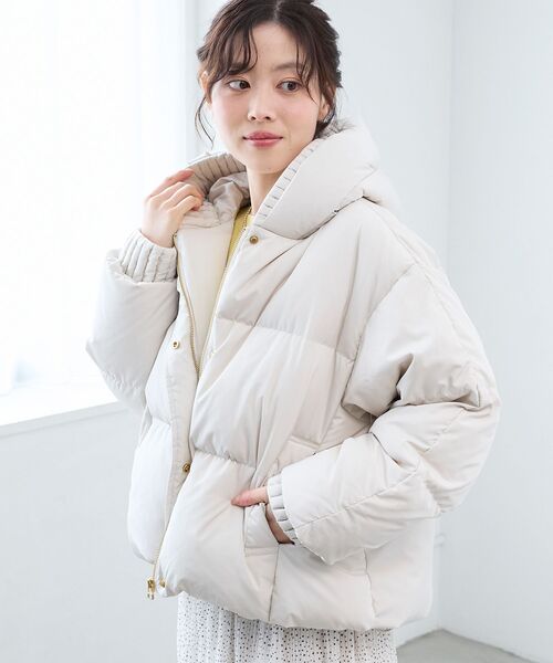 セール】プリーツレイヤードフードショートダウン（ダウンジャケット