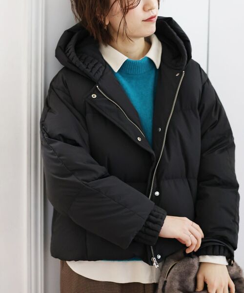 セール】プリーツレイヤードフードショートダウン（ダウンジャケット