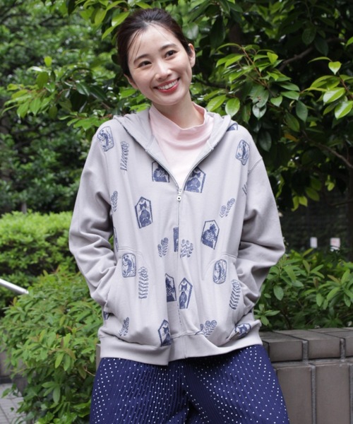 セール】SUPER HAKKA×保坂優子 「窓と庭」刺繍裏毛ジップアップ