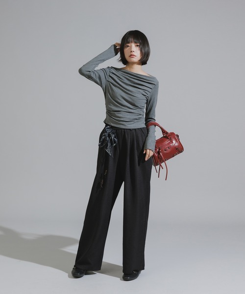 Chick（チック）の「Wood Bead Cord with Bandana Straight Leg Pants / バンダナ付きウッドビーズコード ストレートパンツ（スラックス・レディース・ホワイト/ブラック/ダークブラウン・FREE）」の10枚目の写真