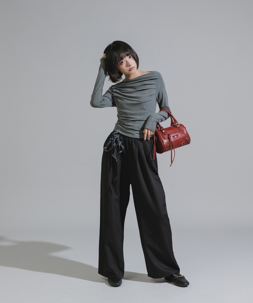 Chick（チック）の「Wood Bead Cord with Bandana Straight Leg Pants / バンダナ付きウッドビーズコード ストレートパンツ（スラックス・レディース・ホワイト/ブラック/ダークブラウン・FREE）」の9枚目の写真