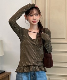 by muni:r（バイ ムニール）の「【着用動画あり・3色展開】ドットリボンフリルTシャツ（Tシャツ/カットソー）」