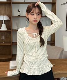 by muni:r(バイ ムニール)の【着用動画あり・3色展開】ドットリボンフリルTシャツ/2025 AW COLLECTION(Tシャツ/カットソー)