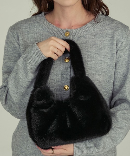 Cherir Mignon(シェリルミニョン)の「【Cherir Mignon】ファーギャザーハンドルバッグ(ハンドバッグ・レディース・アイボリー/ブラック/ベージュ系その他/グレー・FREE)」の2枚目の写真