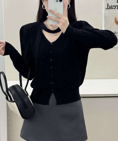 Lace Ladies(レースレディース)の「Vネック チョーカーリボン 肩ギャザー ニット トップス(ニット/セーター・レディース・ブラック/アイボリー・FREE)」の20枚目の写真