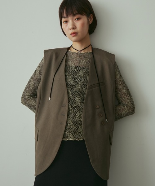 full/fill.（フルフィル）の「v neck button accent vest / Vネックボタンアクセントベスト（ベスト・レディース・グレー/ブラウン・FREE）」の14枚目の写真