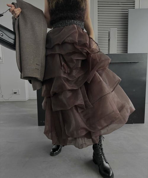 WILLFULLY（ウィルフリー）の「organdy random tiered pattern SK（スカート・レディース・ブラック/グレー/ブラウン・FREE）」の3枚目の写真
