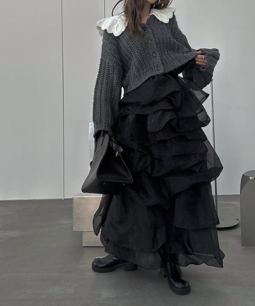WILLFULLY（ウィルフリー）の「organdy random tiered pattern SK（スカート・レディース・ブラック/グレー/ブラウン・FREE）」の2枚目の写真