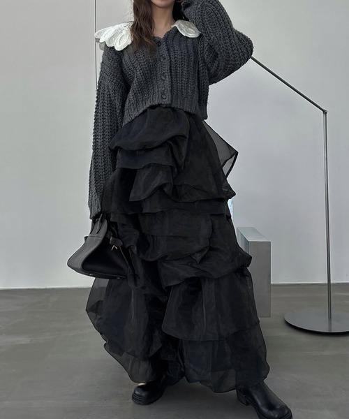 WILLFULLY（ウィルフリー）の「organdy random tiered pattern SK（スカート・レディース・ブラック/グレー/ブラウン・FREE）」の7枚目の写真
