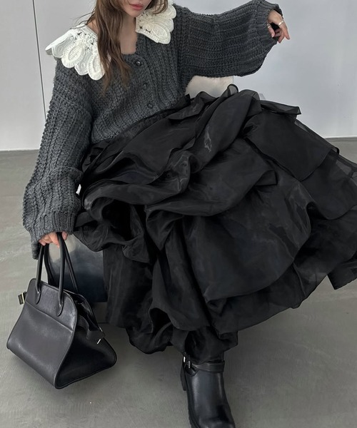 WILLFULLY（ウィルフリー）の「organdy random tiered pattern SK（スカート・レディース・ブラック/グレー/ブラウン・FREE）」の6枚目の写真