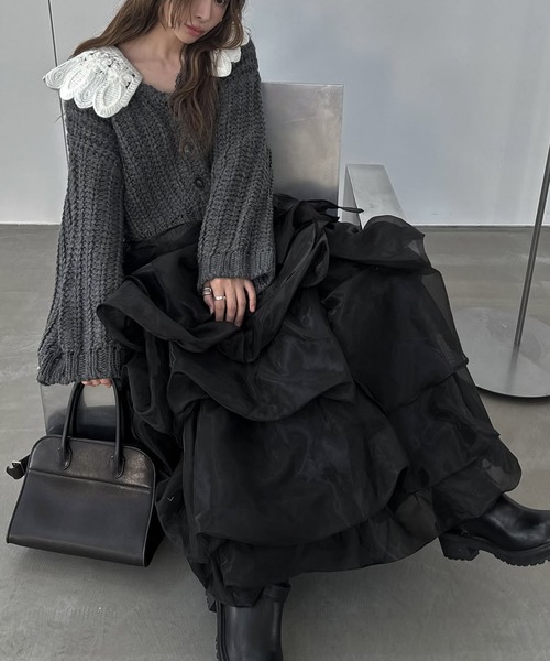 WILLFULLY（ウィルフリー）の「organdy random tiered pattern SK（スカート・レディース・ブラック/グレー/ブラウン・FREE）」の4枚目の写真