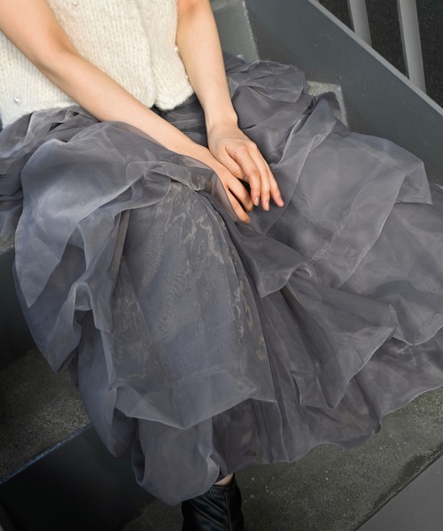 WILLFULLY（ウィルフリー）の「organdy random tiered pattern SK（スカート・レディース・ブラック/グレー/ブラウン・FREE）」の10枚目の写真