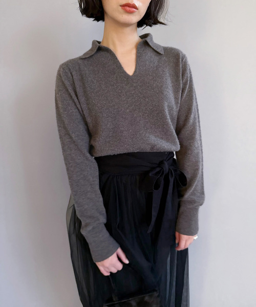 EDIT. FOR LULU（エディットフォールル）の「カシミヤスキッパートップ（ニット/セーター・レディース・サックスブルー/ブラウン/ホワイト・FREE）」の2枚目の写真