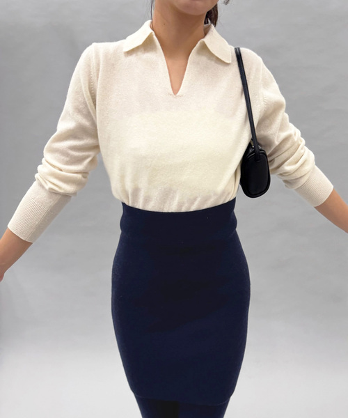 EDIT. FOR LULU（エディットフォールル）の「カシミヤスキッパートップ（ニット/セーター・レディース・サックスブルー/ブラウン/ホワイト・FREE）」の5枚目の写真