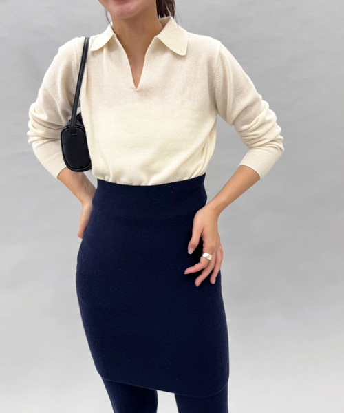 EDIT. FOR LULU（エディットフォールル）の「カシミヤスキッパートップ（ニット/セーター・レディース・サックスブルー/ブラウン/ホワイト・FREE）」の6枚目の写真