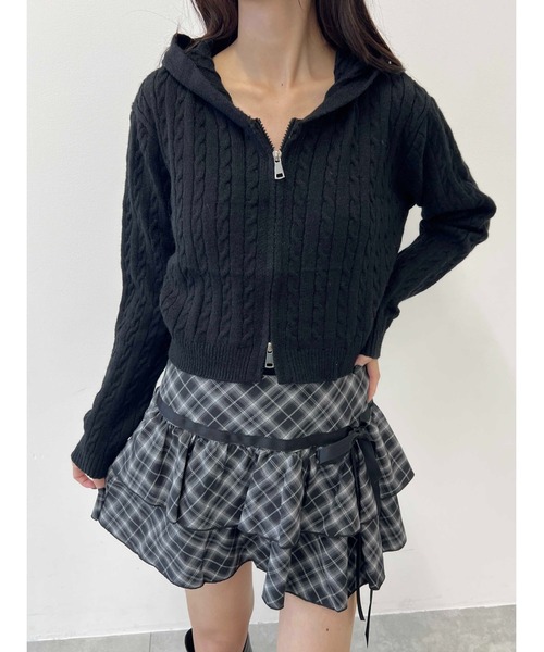 PHILLY（フィリー）の「コンパクトケーブルニットパーカー（パーカー・レディース・ホワイト/ブラック・FREE）」の2枚目の写真