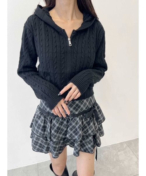 PHILLY（フィリー）の「コンパクトケーブルニットパーカー（パーカー・レディース・ホワイト/ブラック・FREE）」の9枚目の写真