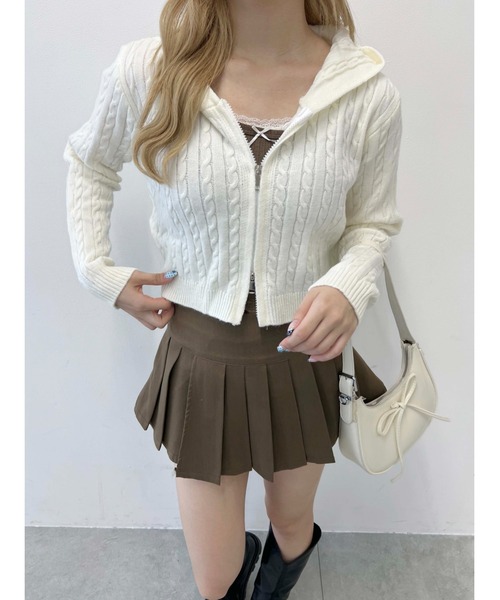 PHILLY（フィリー）の「コンパクトケーブルニットパーカー（パーカー・レディース・ホワイト/ブラック・FREE）」の5枚目の写真