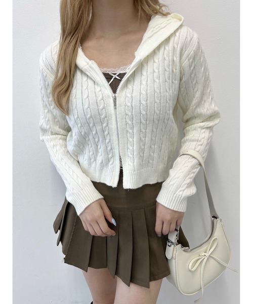 PHILLY（フィリー）の「コンパクトケーブルニットパーカー（パーカー・レディース・ホワイト/ブラック・FREE）」の3枚目の写真