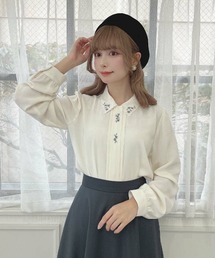 F i.n.t | スカラップ衿フロント小花刺繍ブラウス(シャツ/ブラウス)