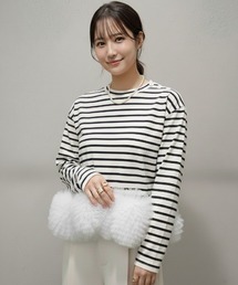 フリルチュールボーダーロン Tシャツ シュプレムとカジュアルの融合 オンリーワンなアクセントトップス