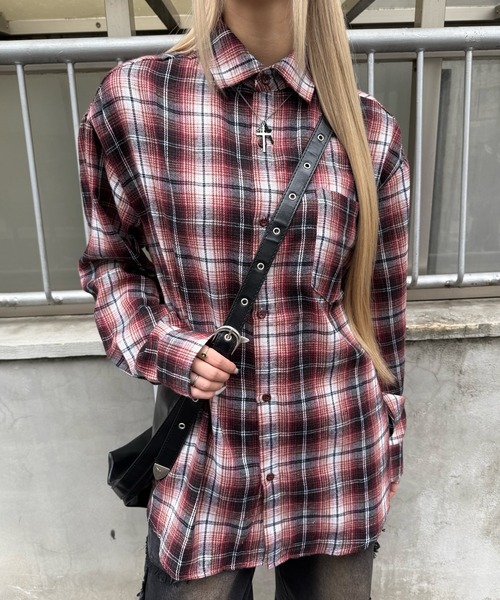 Figments（フィグメンツ）の「OLDチェックビッグシャツ（シャツ/ブラウス・レディース・ブルー/レッド系その他・FREE）」の3枚目の写真