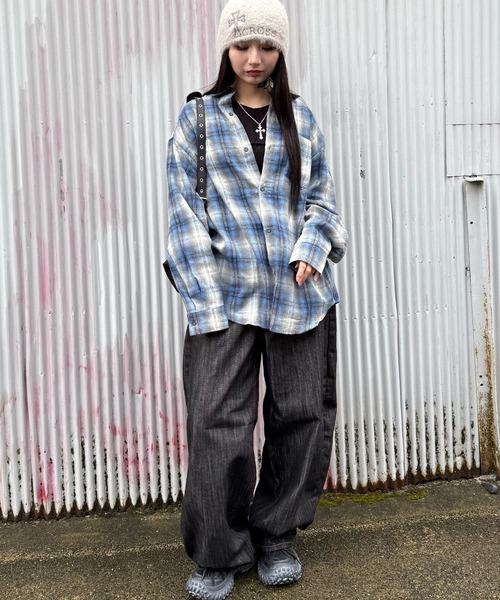 Figments（フィグメンツ）の「OLDチェックビッグシャツ（シャツ/ブラウス・レディース・ブルー/レッド系その他・FREE）」の6枚目の写真