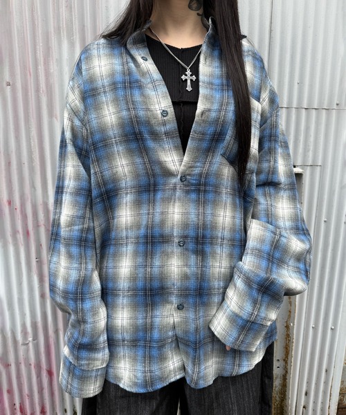 Figments（フィグメンツ）の「OLDチェックビッグシャツ（シャツ/ブラウス・レディース・ブルー/レッド系その他・FREE）」の5枚目の写真