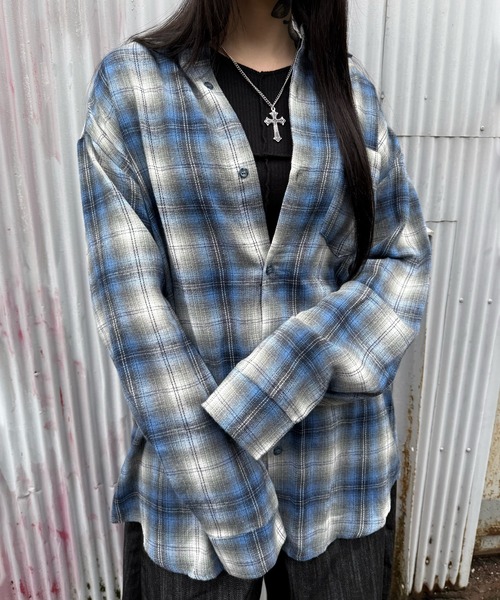 Figments（フィグメンツ）の「OLDチェックビッグシャツ（シャツ/ブラウス・レディース・ブルー/レッド系その他・FREE）」の7枚目の写真