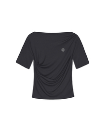 NICK&NICOLE（ニックアンドニコール）の「HALF SHIRRING DRAPE BOAT NECK TOP_CHARCOAL（Tシャツ/カットソー）」