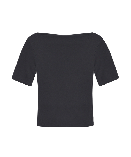 NICK&NICOLE(ニックアンドニコール)の「HALF SHIRRING DRAPE BOAT NECK TOP_CHARCOAL(Tシャツ/カットソー・レディース・チャコール・FREE)」の5枚目の写真